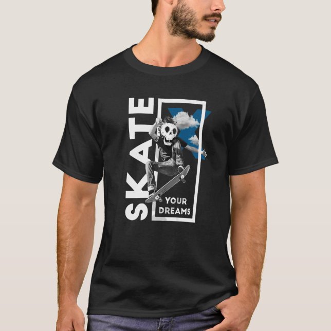 Skateboard Driving Park Road Halfpipe Skull   T-Shirt (Front)