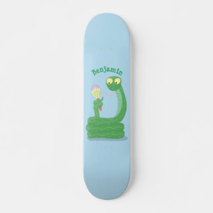 Skateboard Drôle serpent vert avec caricature maraca