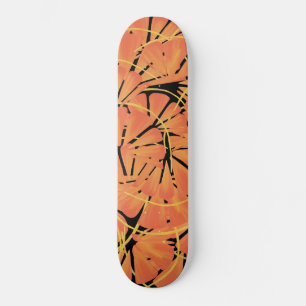 Skateboard Ebony Black Et Citrus Orange Tropical Art Design