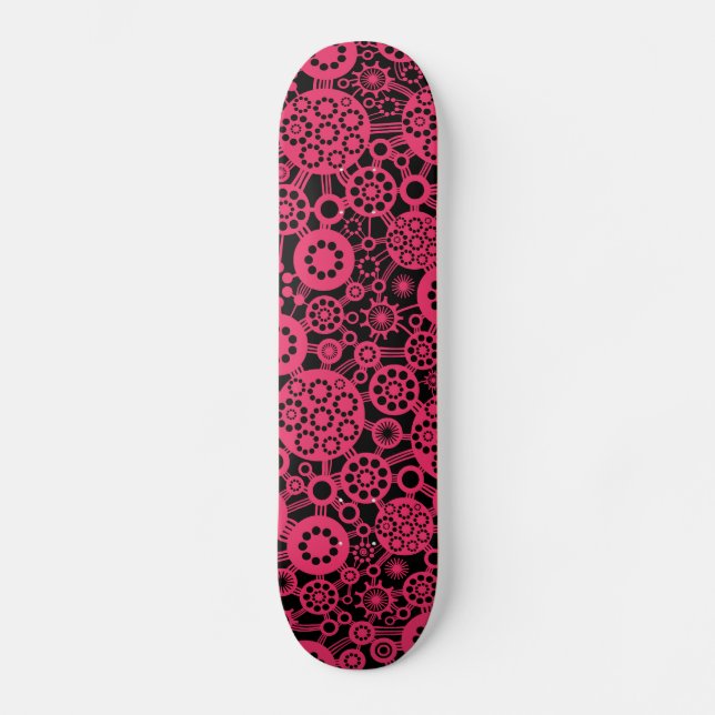 Skateboard Écosystème - Rouge néon sur noir (Recto)