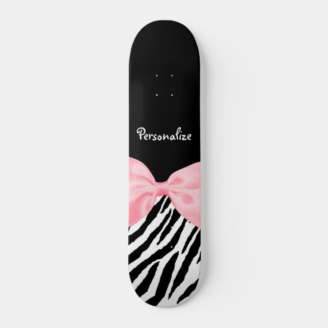 Skateboard Écran Zebra Imprimé Fille Doux Ruban rose clair (Devant)