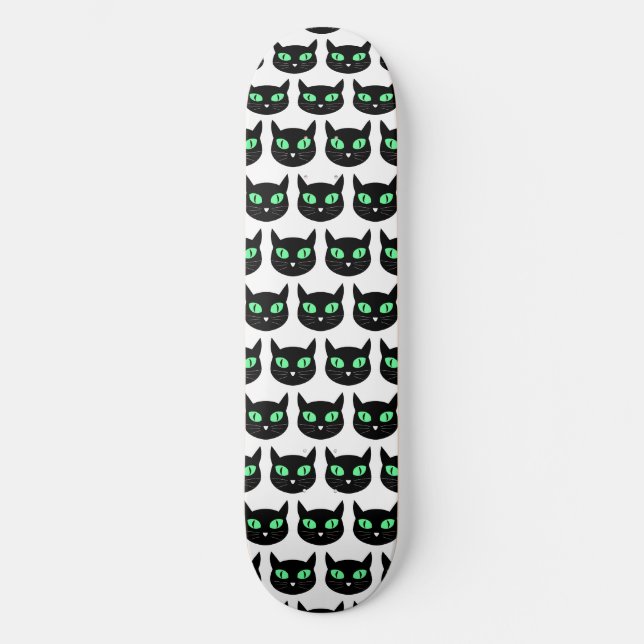Skateboard Éffrayant chat noir avec yeux verts motif (Recto)