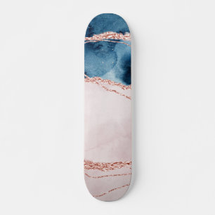 Skateboard Élégance mystique   Turquoise Bleu et Rose Or Agat