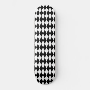 Skateboard Elégant Arlequin Blanc Noir Rhombus géométriques