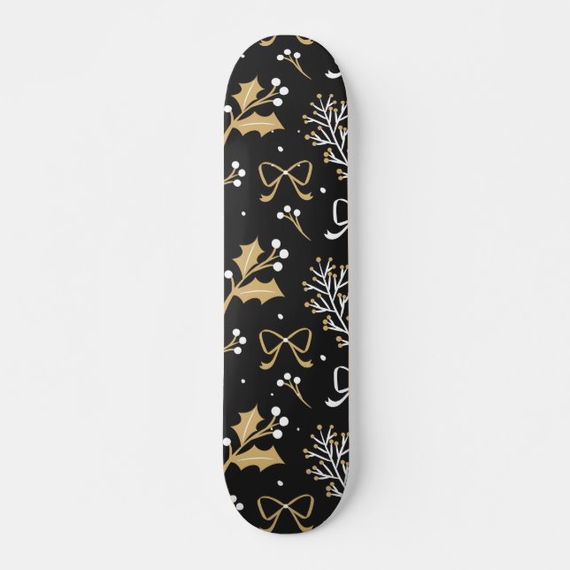 Skateboard Elegant Black Mistletoe et Ribbon Christmas (Devant)