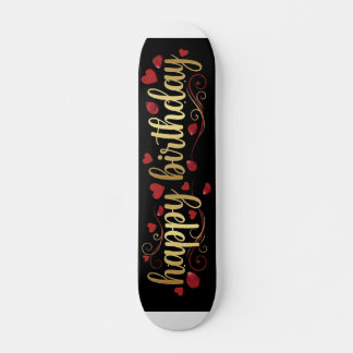 Skateboard Élégant Cœur Rouge et Or Joyeux Anniversaire Roman