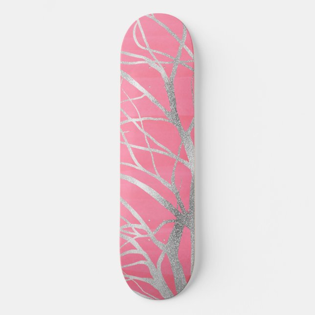 Skateboard Elégant dessin de l'arbre d'automne rose (Recto)