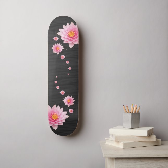 Skateboard Élégant Floral Flottant Fleurs de Lotus Rose (Art mural)