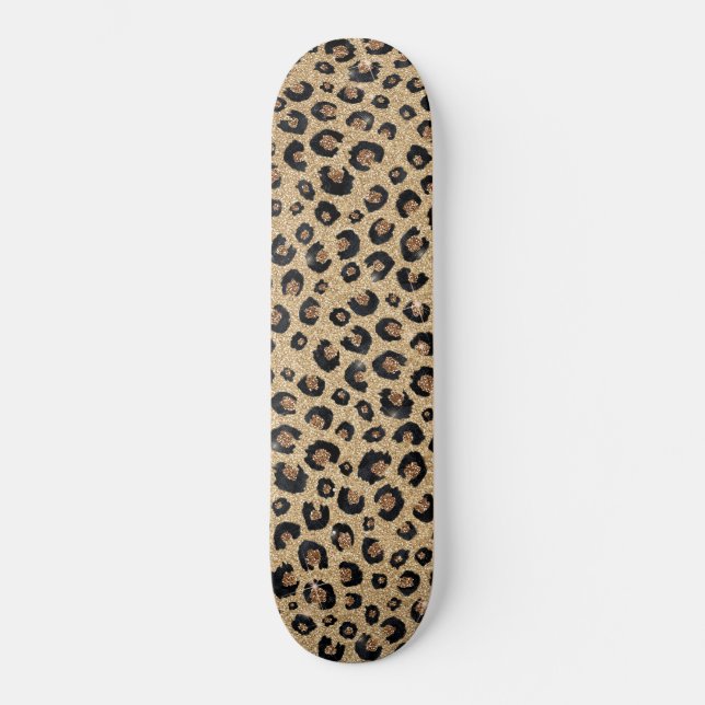 Skateboard Elegant Gold Glitter Black Leopard (Recto)