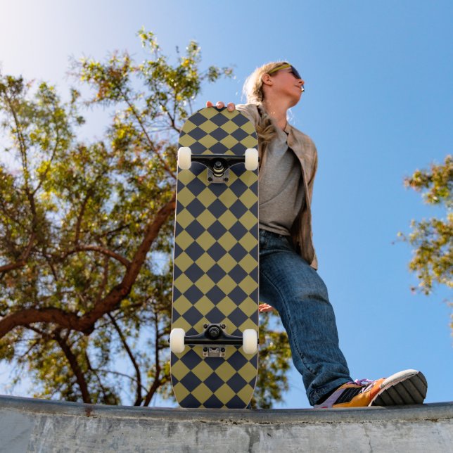 Skateboard Elegant Gold & Navy Motif Diamant Bleu (Extérieur 1)