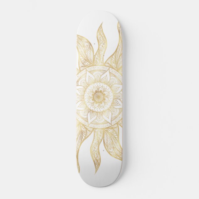 Skateboard Elégant Gold Sun Mandala Design (Recto)