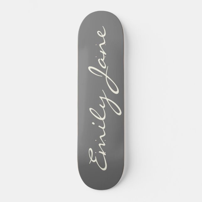 Skateboard Élégant Gris manuscrit Nom du script personnalisé (Recto)