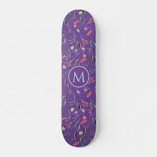 Skateboard Élégant Lavender Floral Aquarelle MONOGRAM