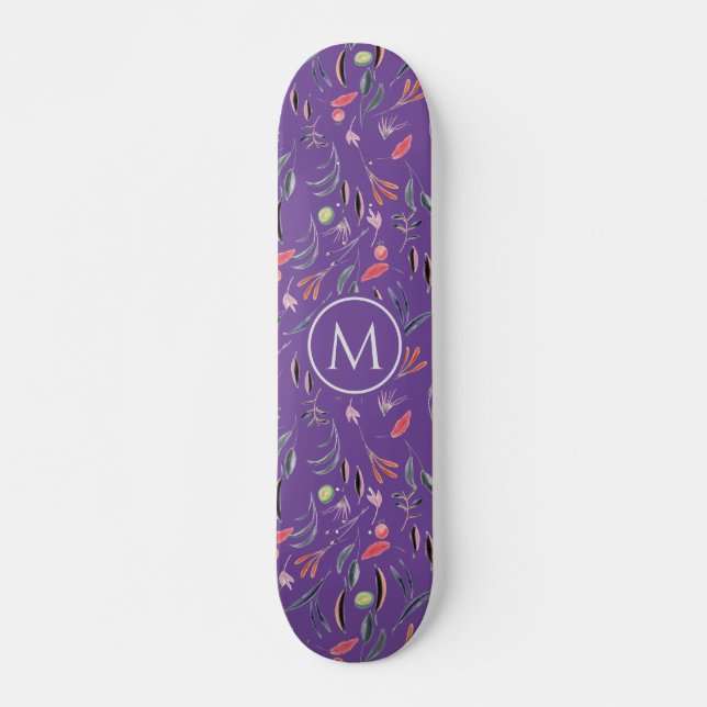 Skateboard Élégant Lavender Floral Aquarelle MONOGRAM (Devant)