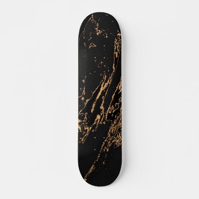 Skateboard Elégant marbre noir Faux Gold (Devant)