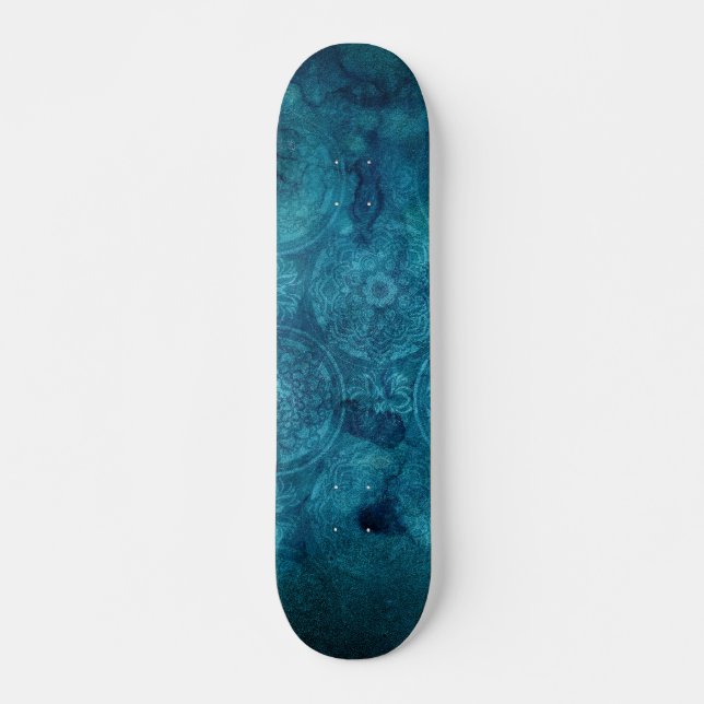 Skateboard Elégant Motif d'aquarelle Mandala Turquoise (Devant)