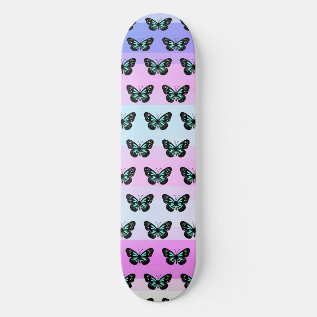 Skateboard Élégant Motif de papillon bleu et noir (Recto)