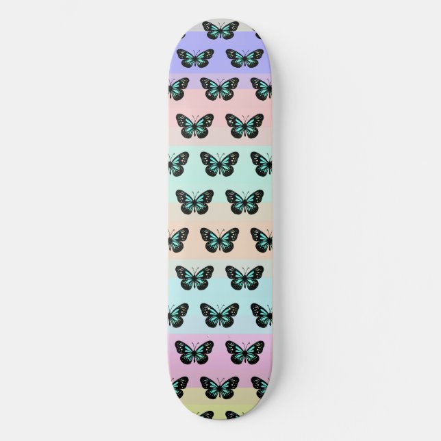 Skateboard Élégant Motif de papillon bleu et noir (Recto)
