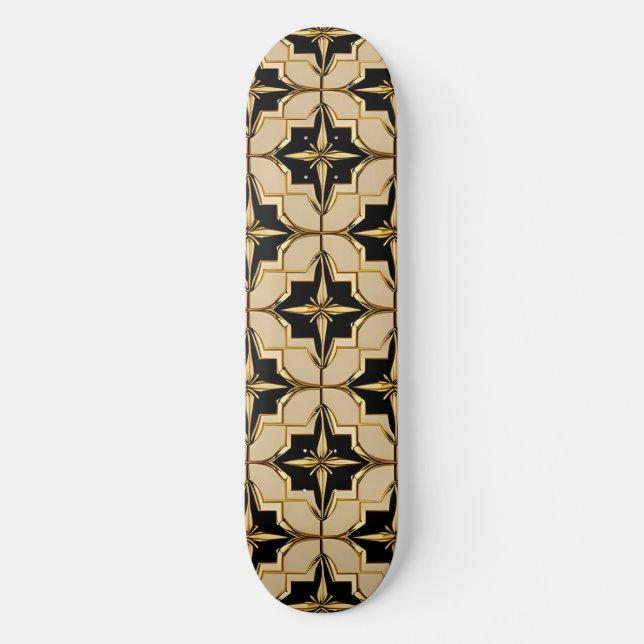 Skateboard Elégant Motif géométrique or et noir (Recto)