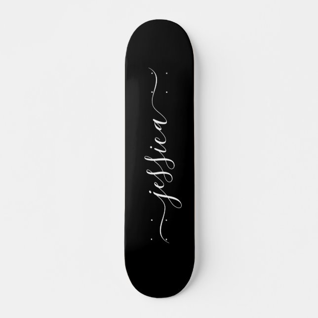 Skateboard Élégant nom de script noir blanc (Devant)