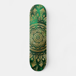 Skateboard Élégant or vert Mandala Floral