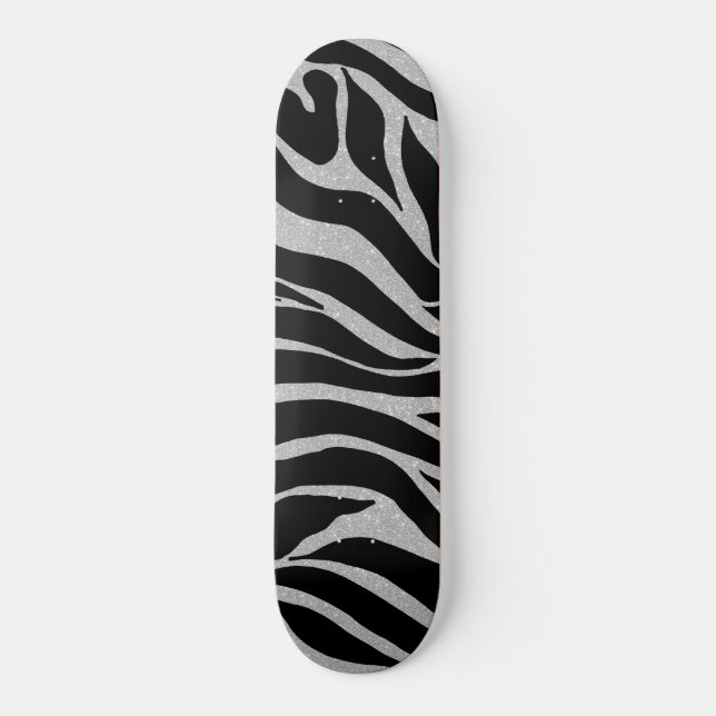 Skateboard Elégant Parties scintillant noire Silver Zebra Pos (Recto)