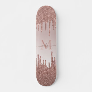 Skateboard Élégant Parties scintillant Rose Monogramme or Sc