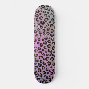 Skateboard Elegant Pink Blue Gold Glitter Black Leopard