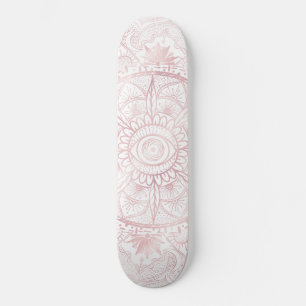 Skateboard Elégant Rose Blanc Or Oeil Soleil Lune Mandala