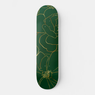 Skateboard Elégant Rose d'or vert Floral Line Dessin