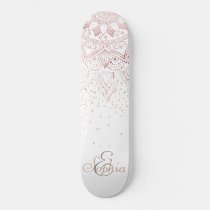 Skateboard Elégant rose en or mandala confetti design