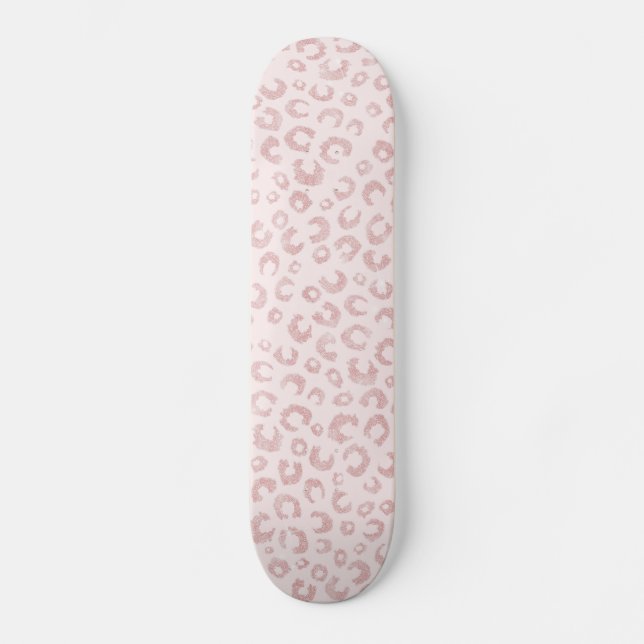 Skateboard Élégant Rose Parties scintillant d'or Leopard Post (Recto)
