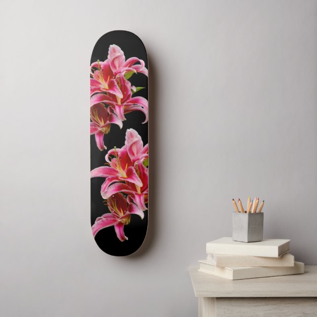 Skateboard Élégant stargazer rose floral Lys orientaux (Art mural)