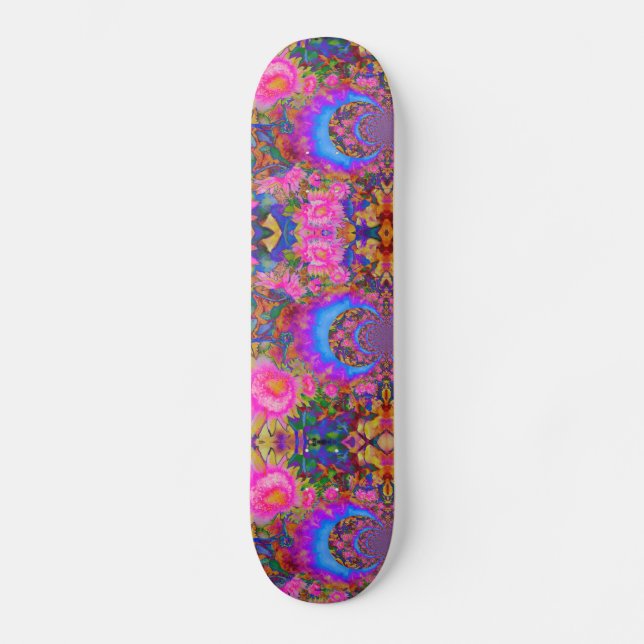 Skateboard Élégant tournesol de fleurs roses rétro abstraites (Recto)
