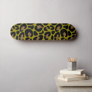 Skateboard Élégant vert olive & Imprimé léopard noir