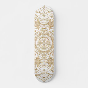 Skateboard Elegant White & Gold Mandala Hand Drawn Design