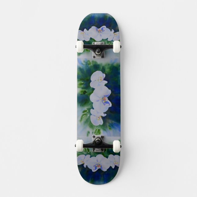 Skateboard Elégante aquarelle blanche orchidées boho tropical (Recto)