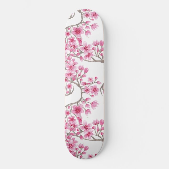 Skateboard Elégante aquarelle fleurie de cerisiers roses (Recto)