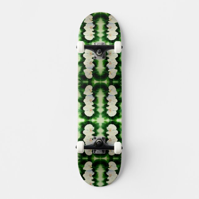 Skateboard Elégante aquarelle Orchidées, vert botanique (Recto)