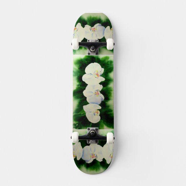 Skateboard Elégante peinture d'orchidée tropicale blanche (Recto)