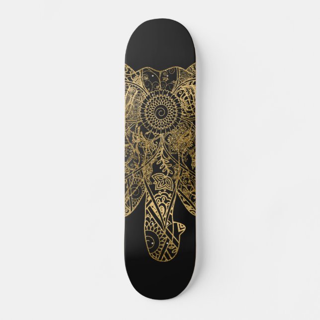 Skateboard Eléphant mignon dessiné à la main Fleur de henné (Recto)