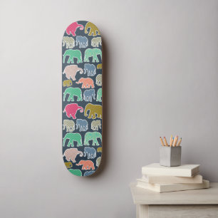 Skateboard Eléphants Colorés, Motif Des Eléphants, Zigzag