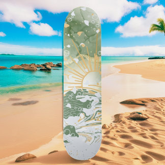 Skateboard Emerald Green & Gold Marble Sea Ocean Waves