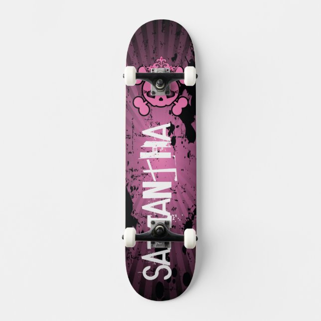 Skateboard EMO Pink Skull Crossbones Old School Skate board (Recto)