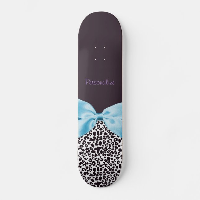 Skateboard Empreinte de léopard à la mode et ruban bleu avec (Recto)