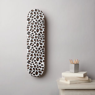 Skateboard Empreinte de léopard blanc