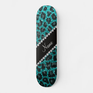 Skateboard Empreinte de léopard d'parties scintillant d'aqua 