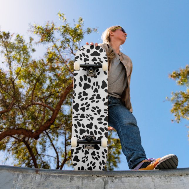 Skateboard Empreinte de patte Chat noir et blanc (Extérieur 1)