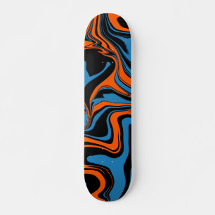 Skateboard en marbre Abstrait bleu orange et noir