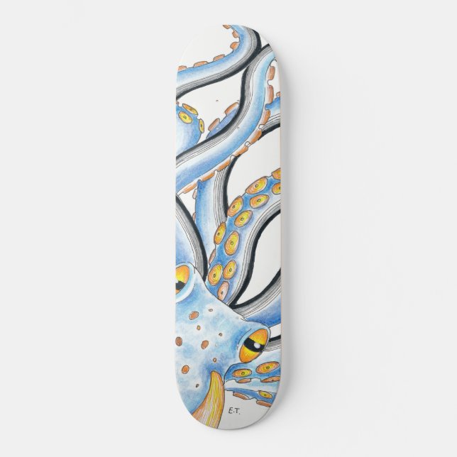 Skateboard Encre de pieuvre funky Bleu orange (Recto)